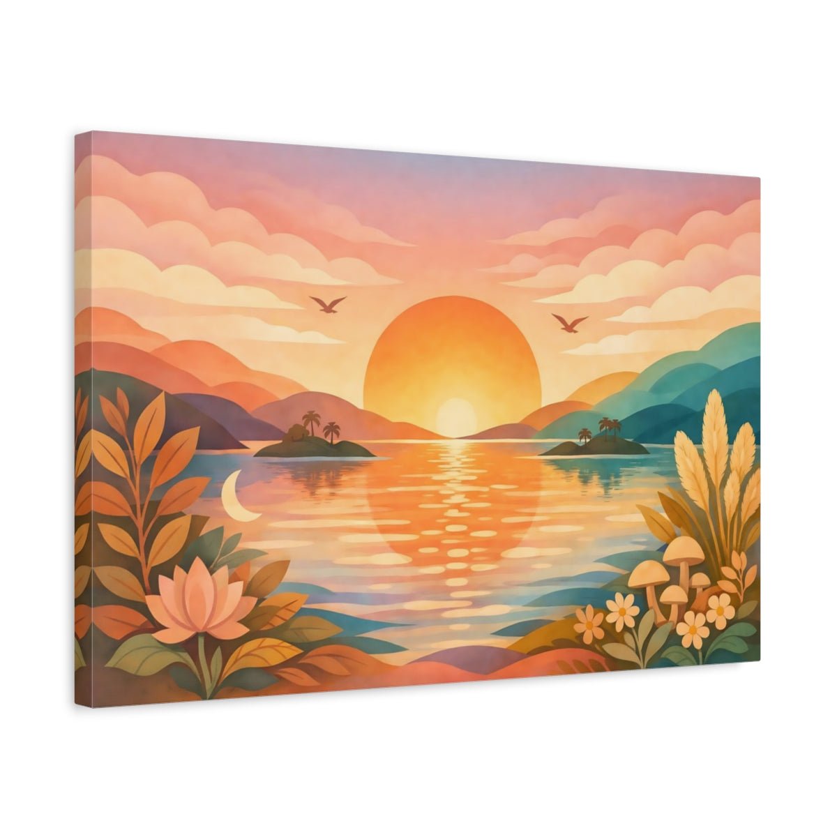 Boho Psychedelic Colors Sunset Landscape Nature - Canvas Wall Art Print - YesArtYes
