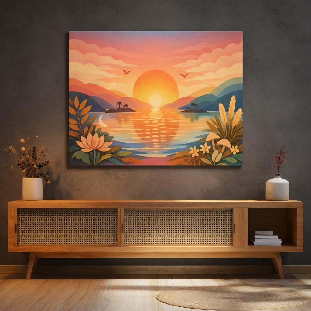 Boho Psychedelic Colors Sunset Landscape Nature - Canvas Wall Art Print - YesArtYes