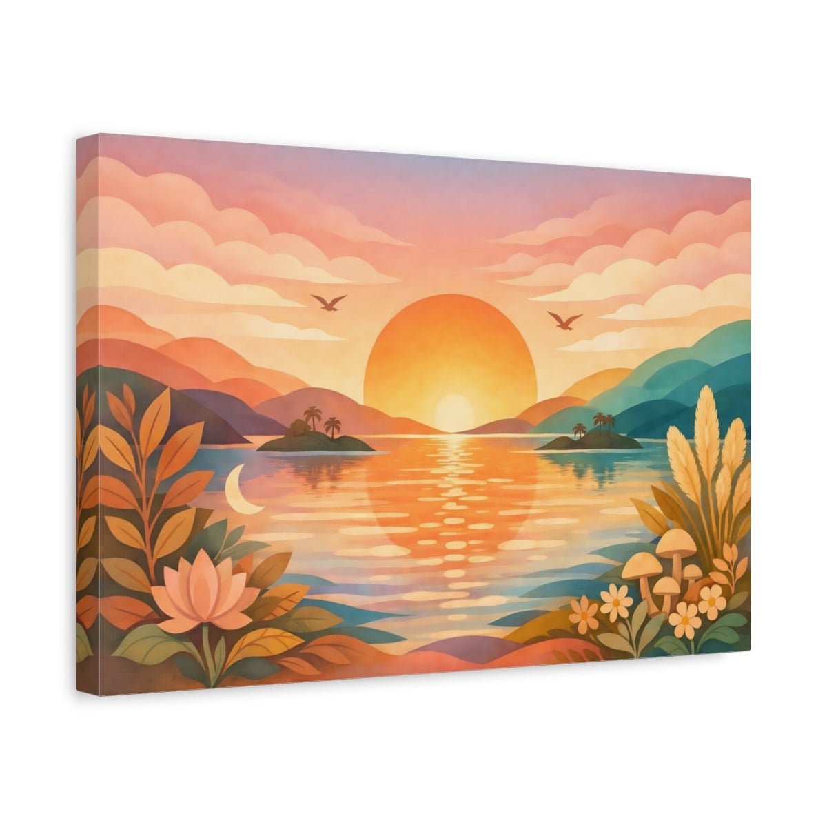 Boho Psychedelic Colors Sunset Landscape Nature - Canvas Wall Art Print - YesArtYes