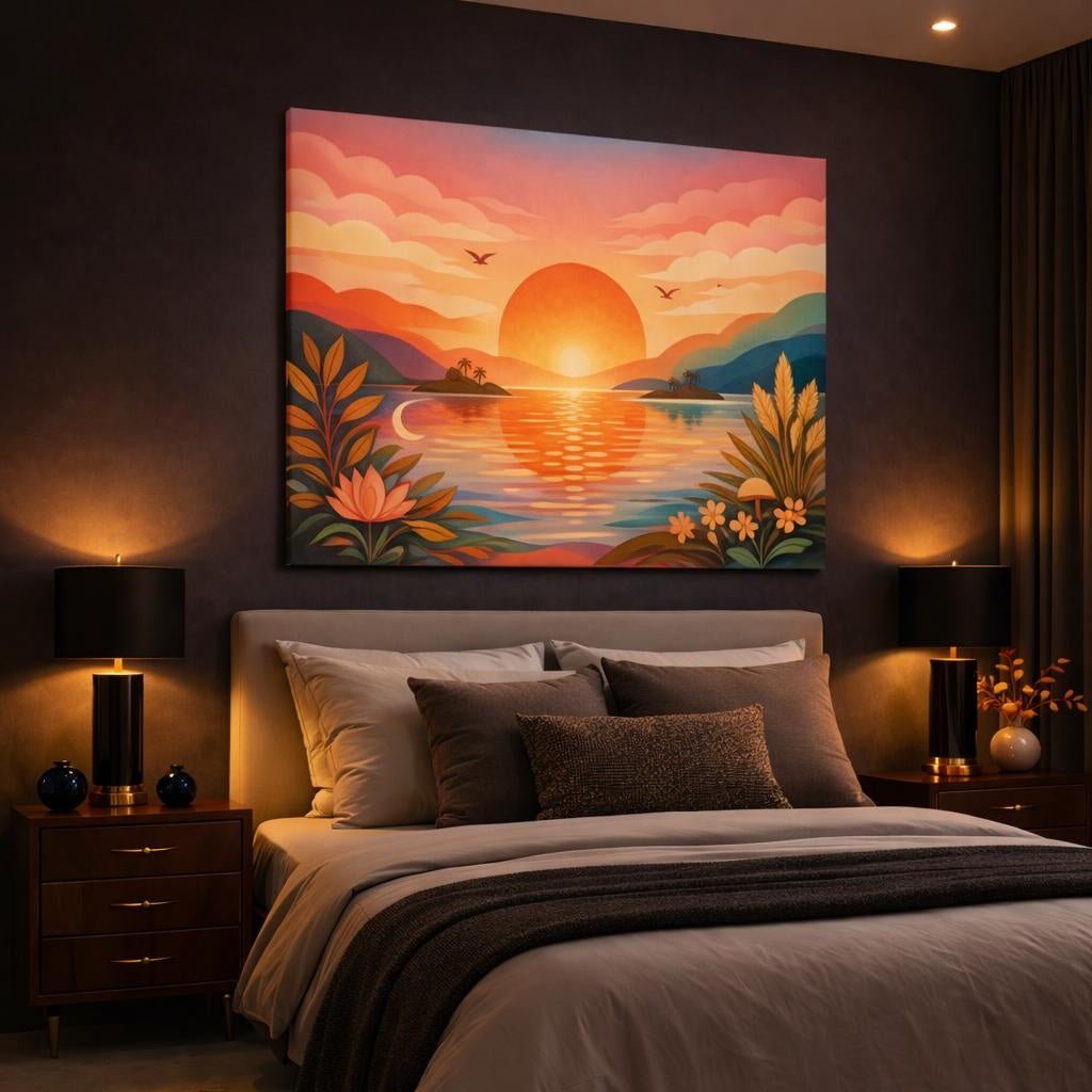 Boho Psychedelic Colors Sunset Landscape Nature - Canvas Wall Art Print - YesArtYes