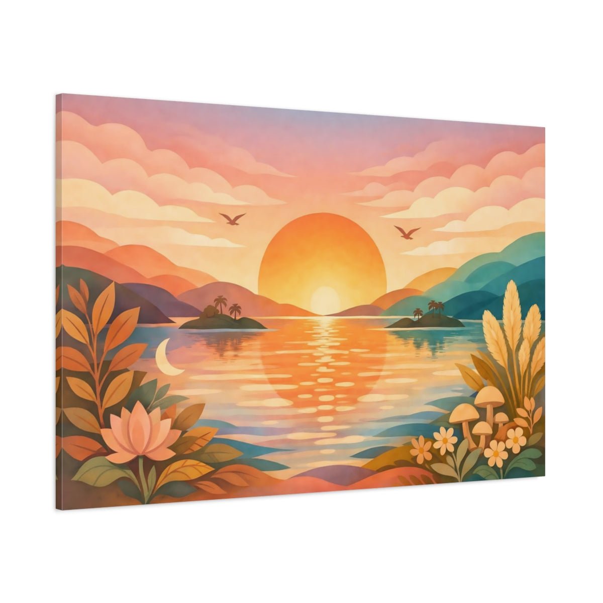 Boho Psychedelic Colors Sunset Landscape Nature - Canvas Wall Art Print - YesArtYes