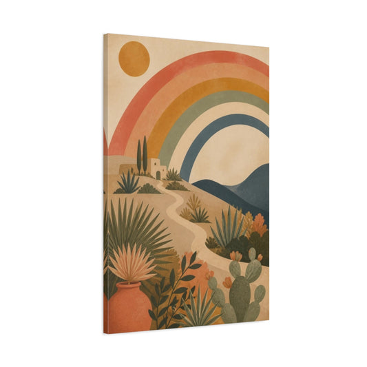 Main Mockup. Boho Rainbow Landscape shown as canvas print