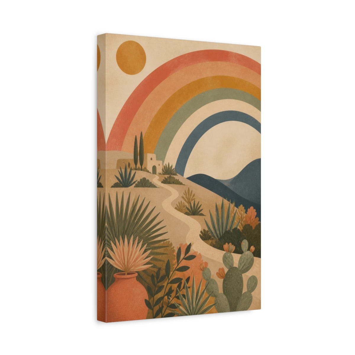 Side Mockup 4. Boho Rainbow Landscape shown as canvas print