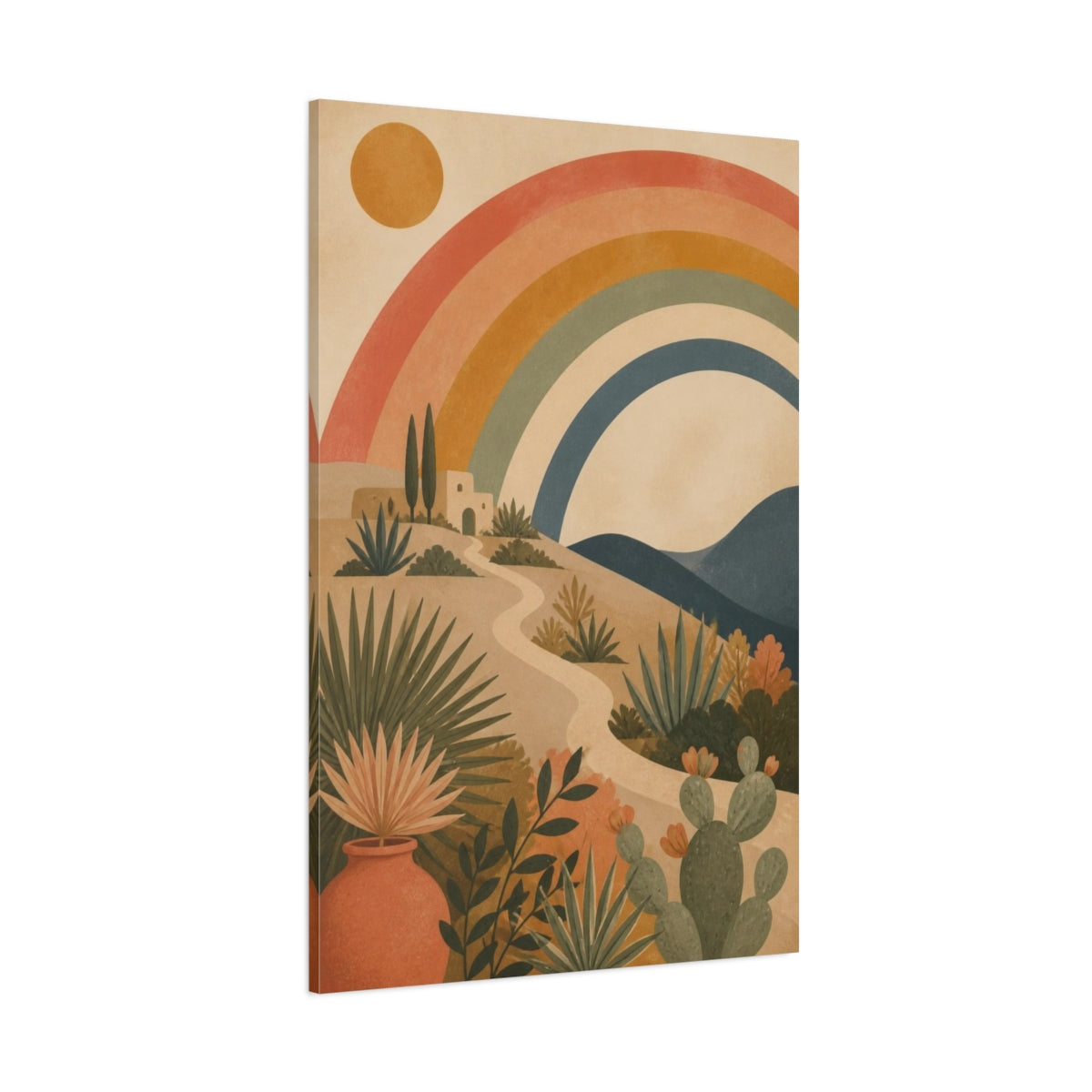 Side Mockup 1. Boho Rainbow Landscape shown as canvas print