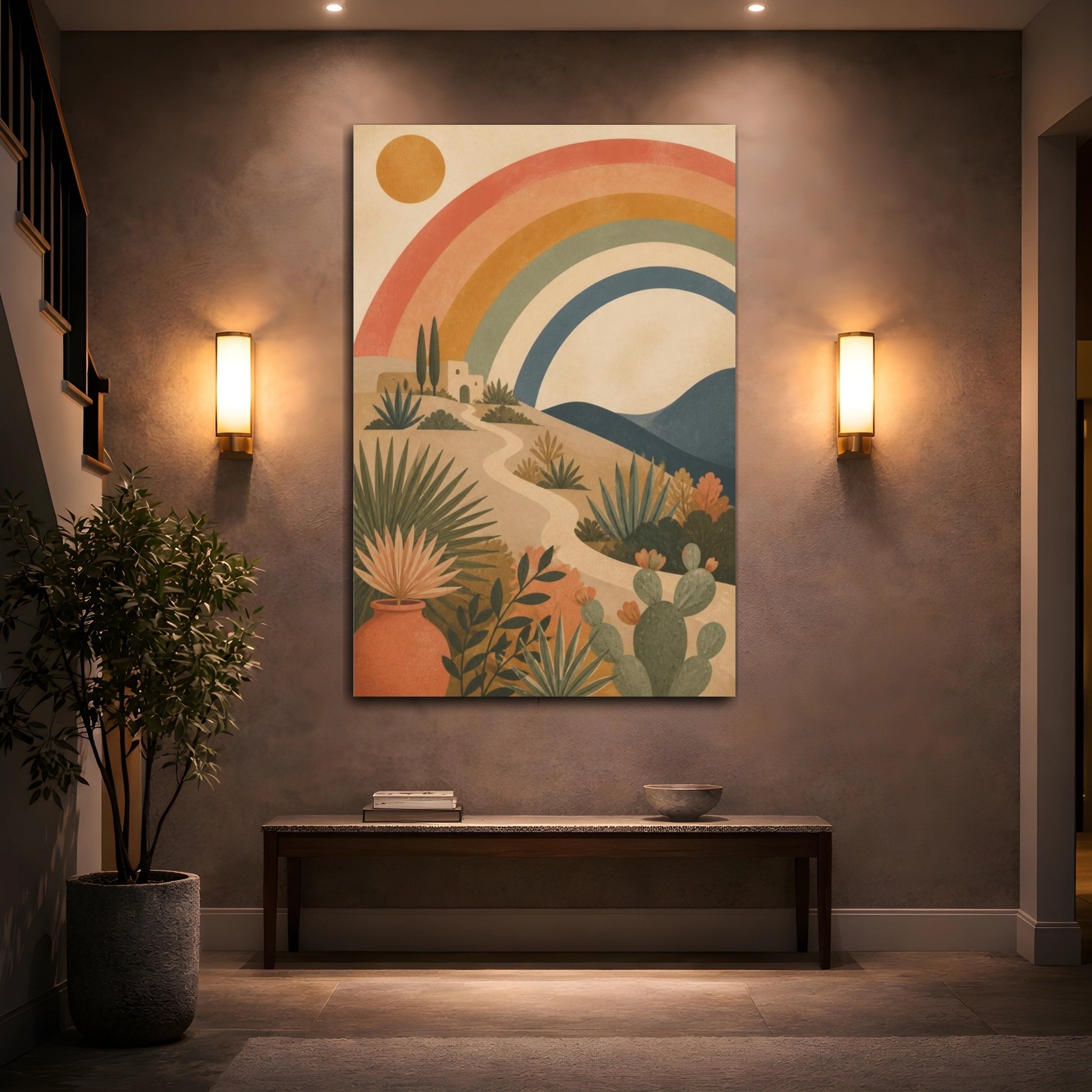 Mockup 2. Boho Rainbow Landscape shown as canvas print