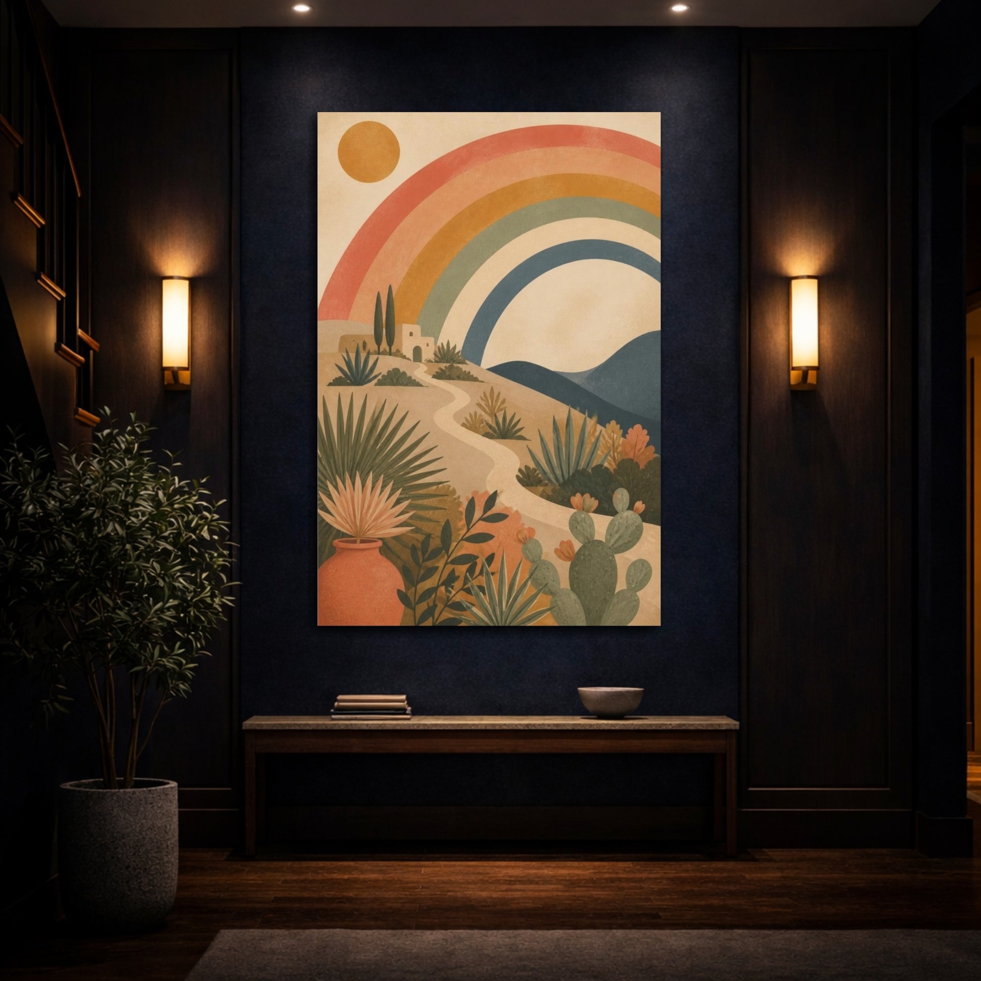 Mockup 4. Boho Rainbow Landscape shown as canvas print