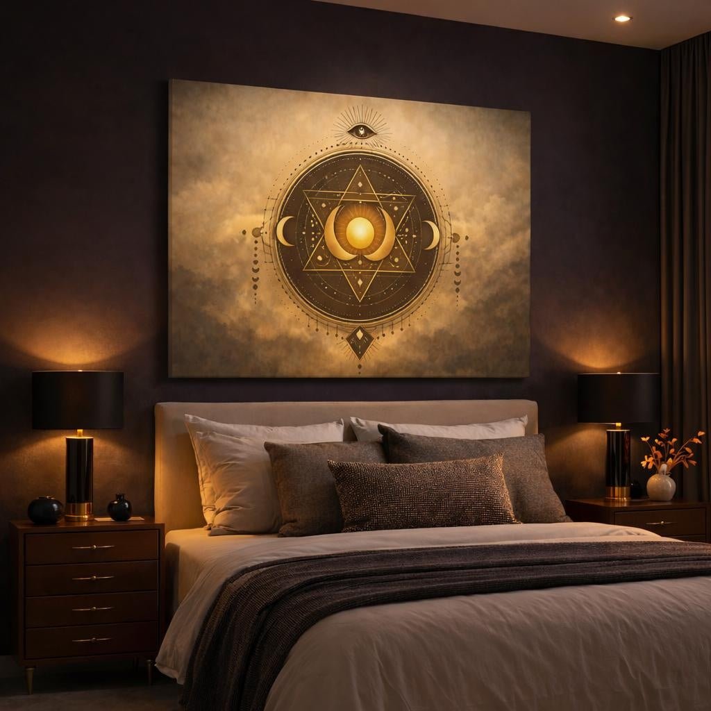 Boho Sacred Geometry Esoteric Symbol Religious - Canvas Wall Art Print - YesArtYes