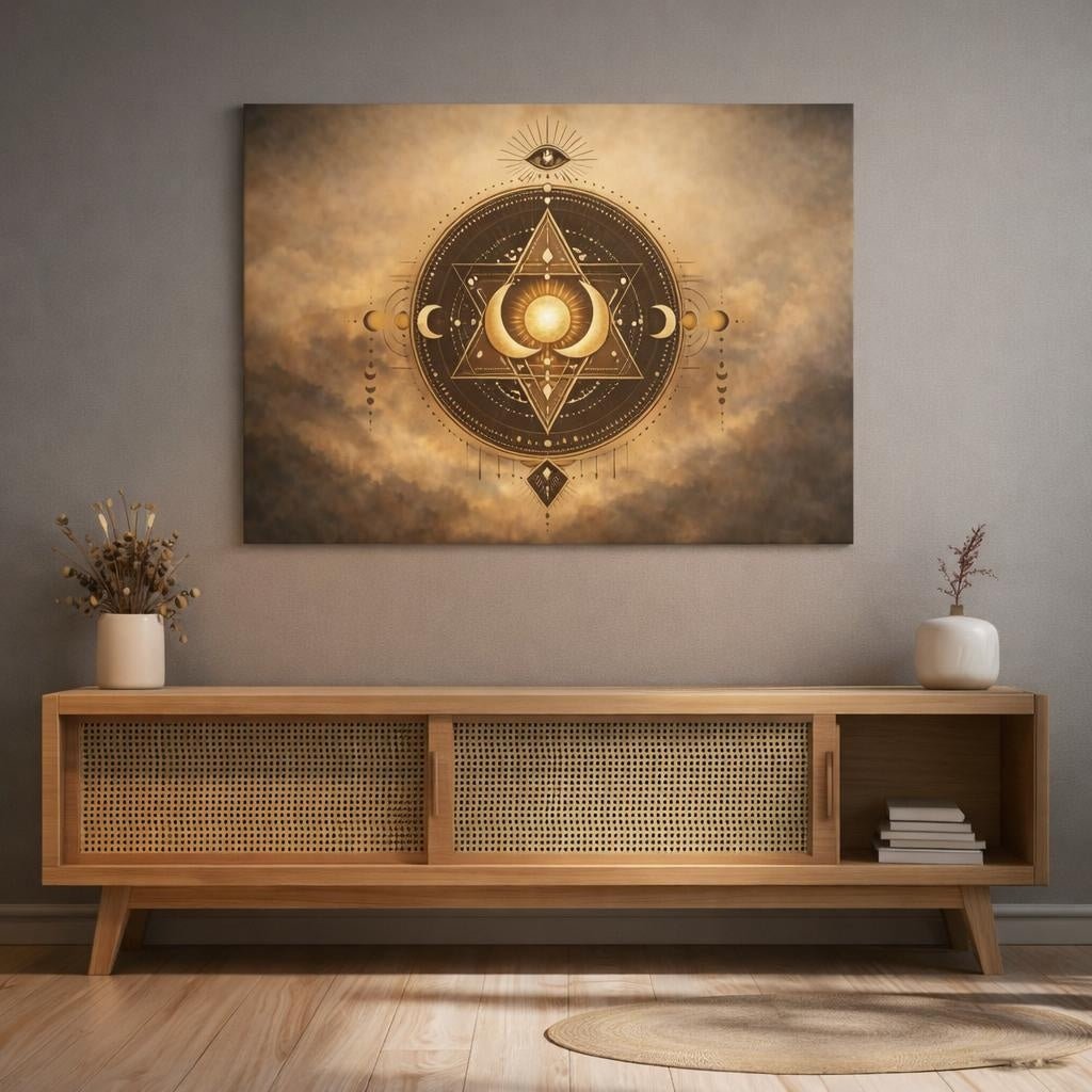 Boho Sacred Geometry Esoteric Symbol Religious - Canvas Wall Art Print - YesArtYes