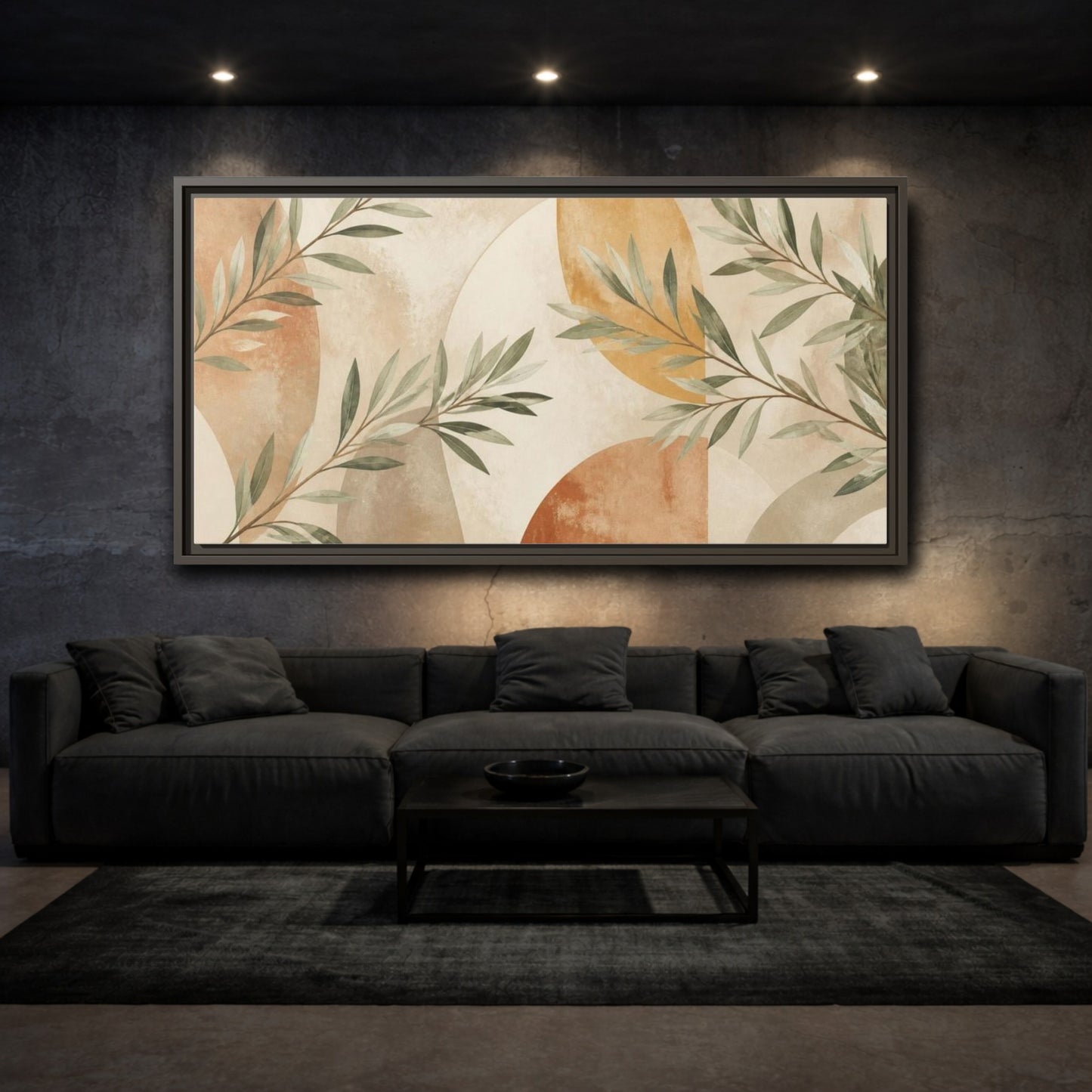 Mockup 3. Boho Sage Branches shown as framed canvas print