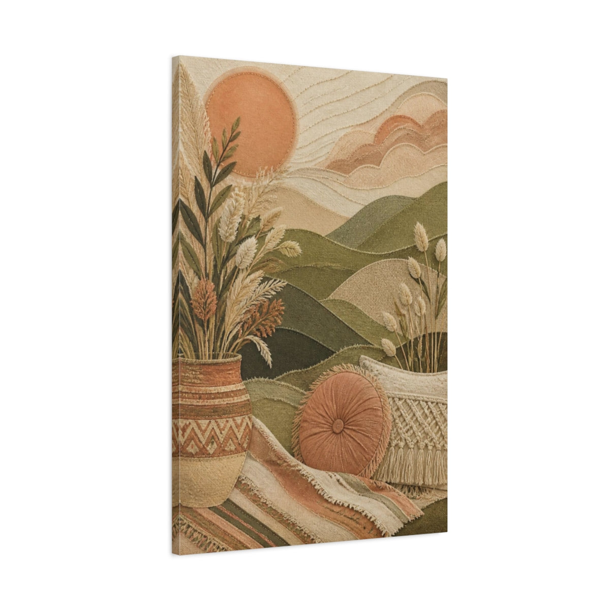 Main Mockup. Boho Sage Hills Landscape shown as canvas print