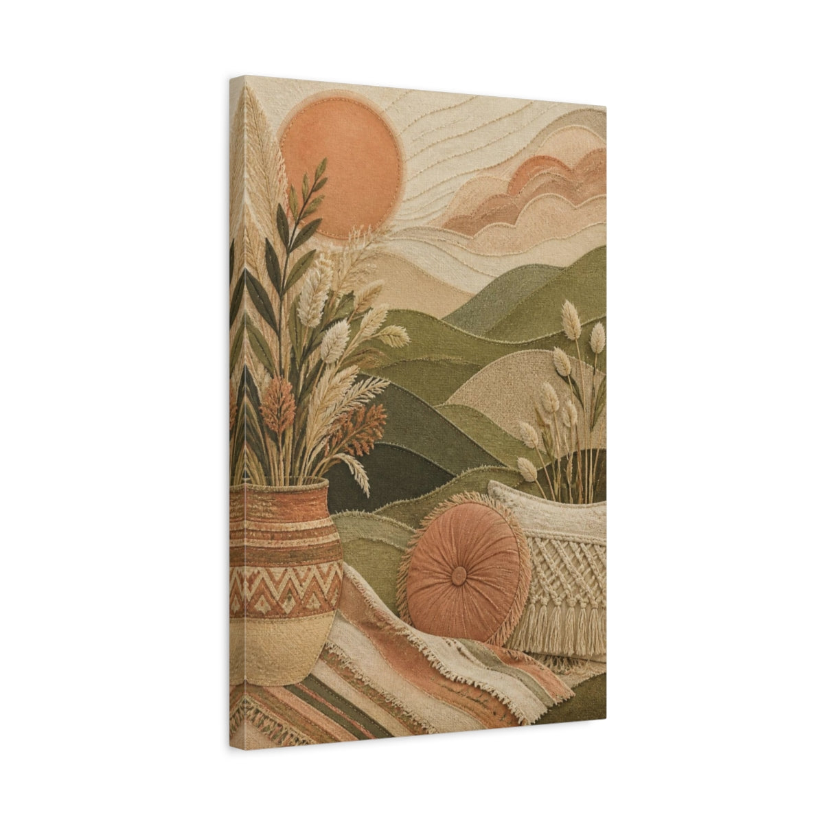 Side Mockup 3. Boho Sage Hills Landscape shown as canvas print