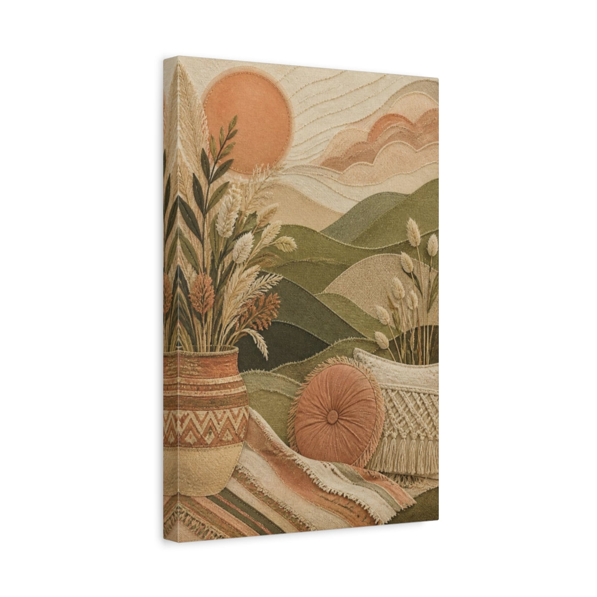 Side Mockup 4. Boho Sage Hills Landscape shown as canvas print