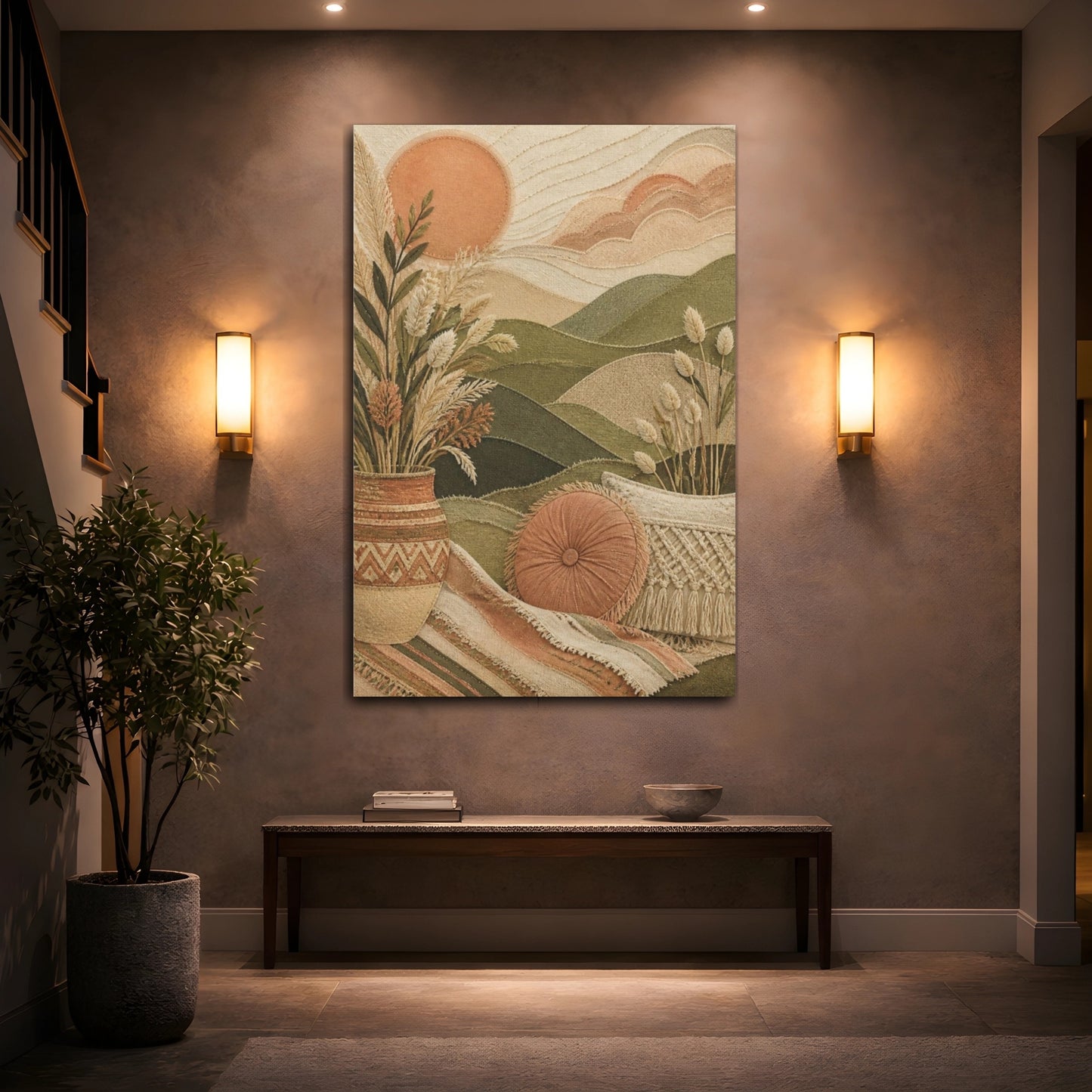Mockup 2. Boho Sage Hills Landscape shown as canvas print