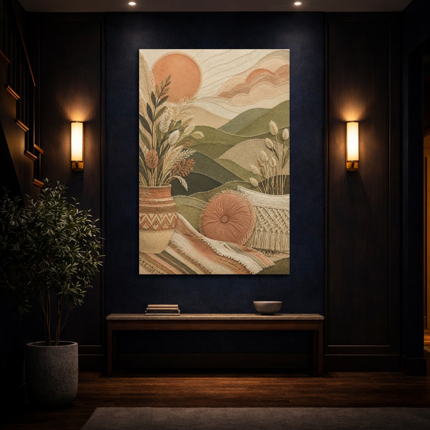 Mockup 4. Boho Sage Hills Landscape shown as canvas print