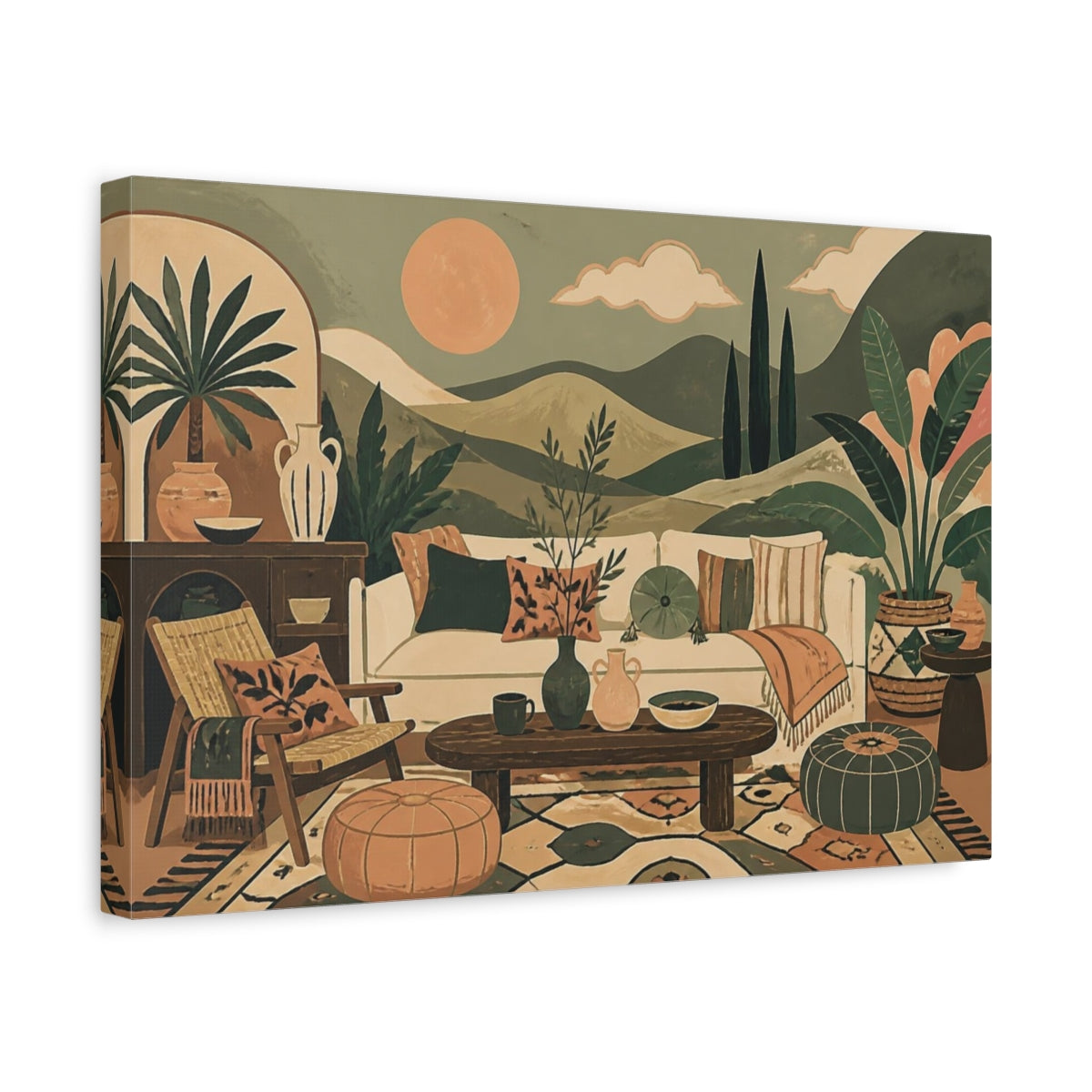 Side Mockup 4. Boho Sage Hills Sofa shown as canvas print