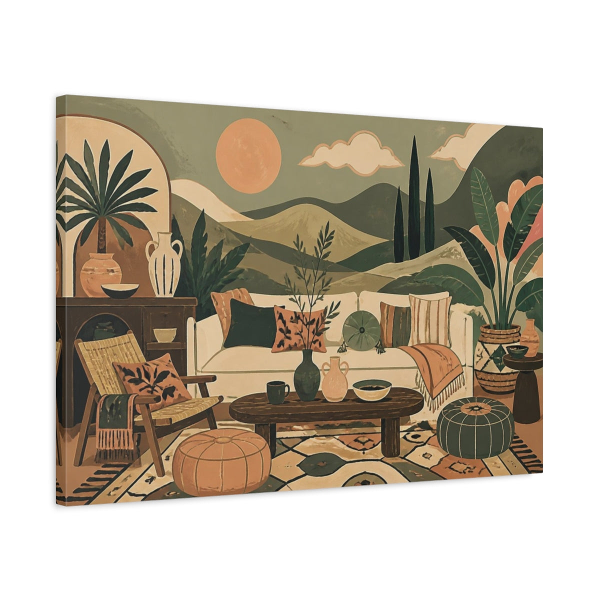 Side Mockup 2. Boho Sage Hills Sofa shown as canvas print