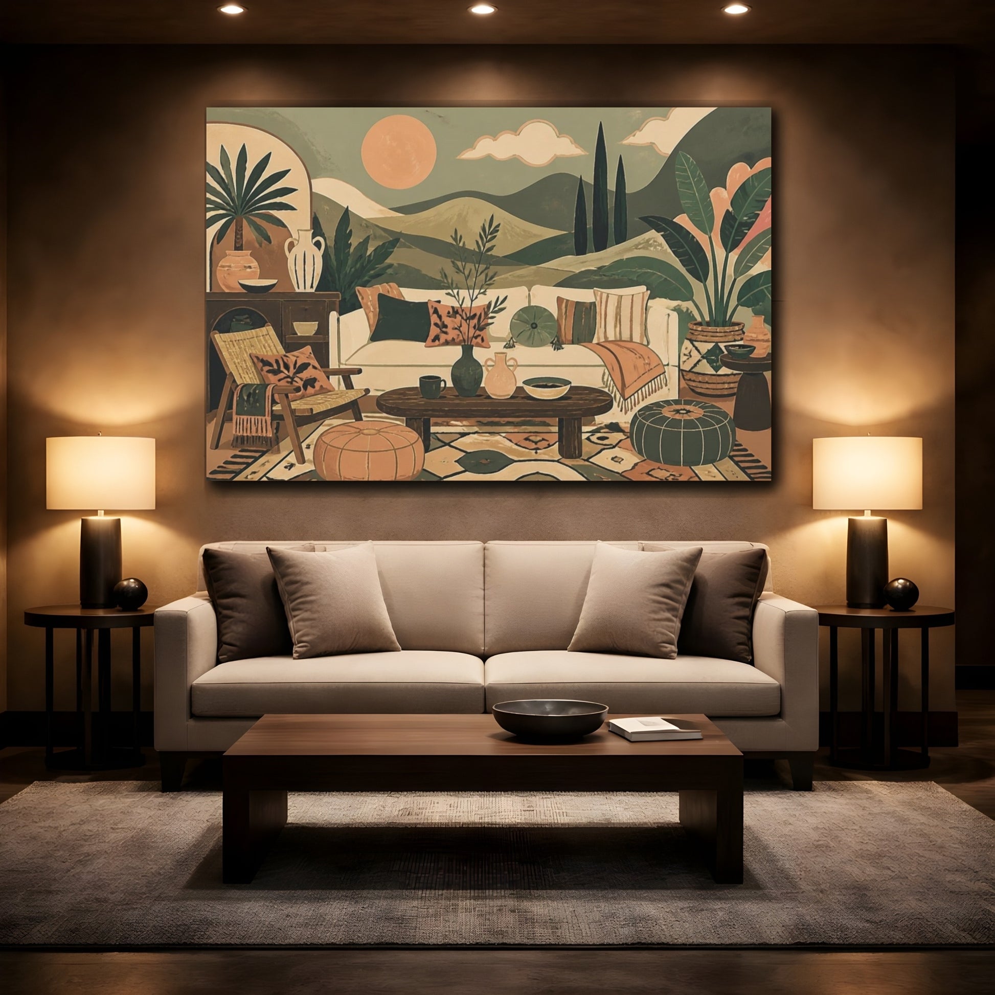 Mockup 2. Boho Sage Hills Sofa shown as canvas print