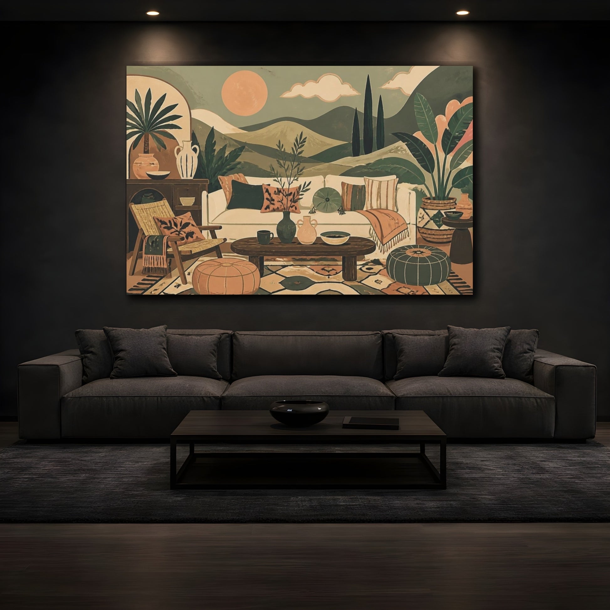 Mockup 3. Boho Sage Hills Sofa shown as canvas print