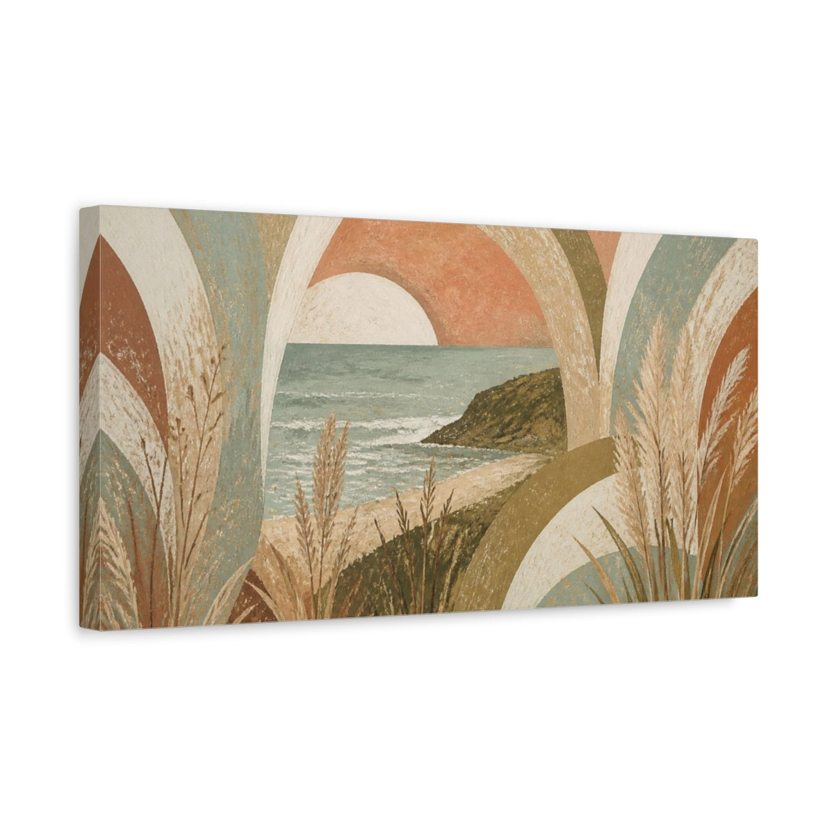 Side Mockup 3. Boho Seascape Sunset shown as canvas print