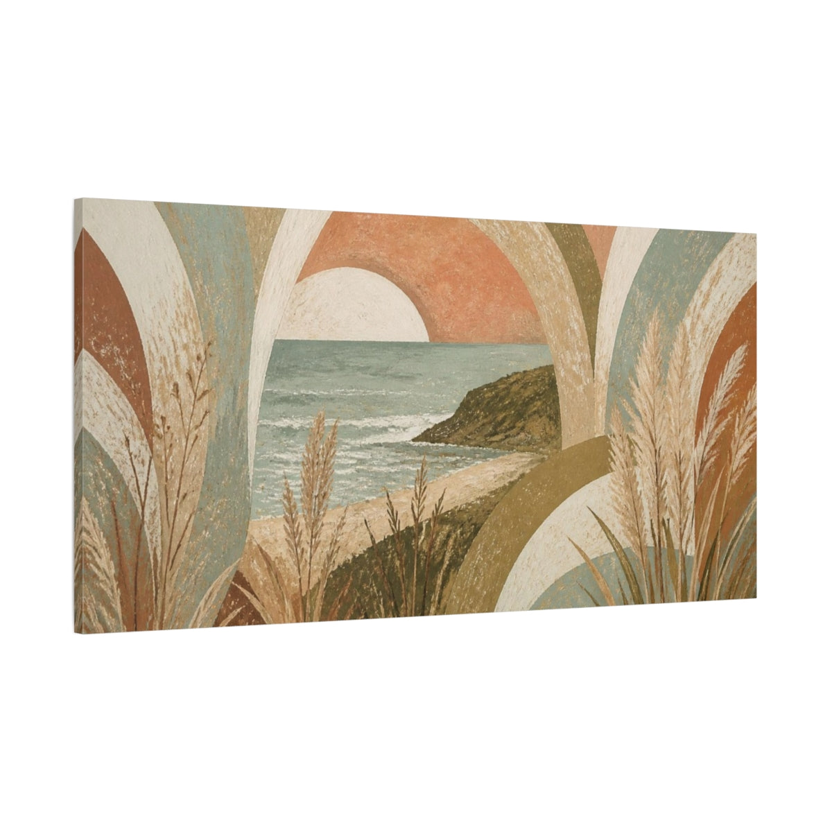 Side Mockup 2. Boho Seascape Sunset shown as canvas print
