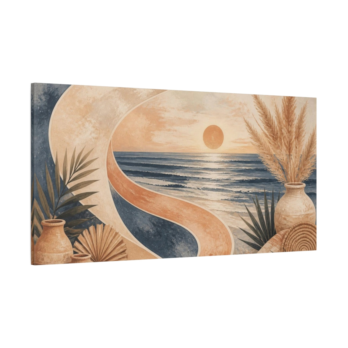 Side Mockup 2. Boho Seascape Sunset shown as canvas print