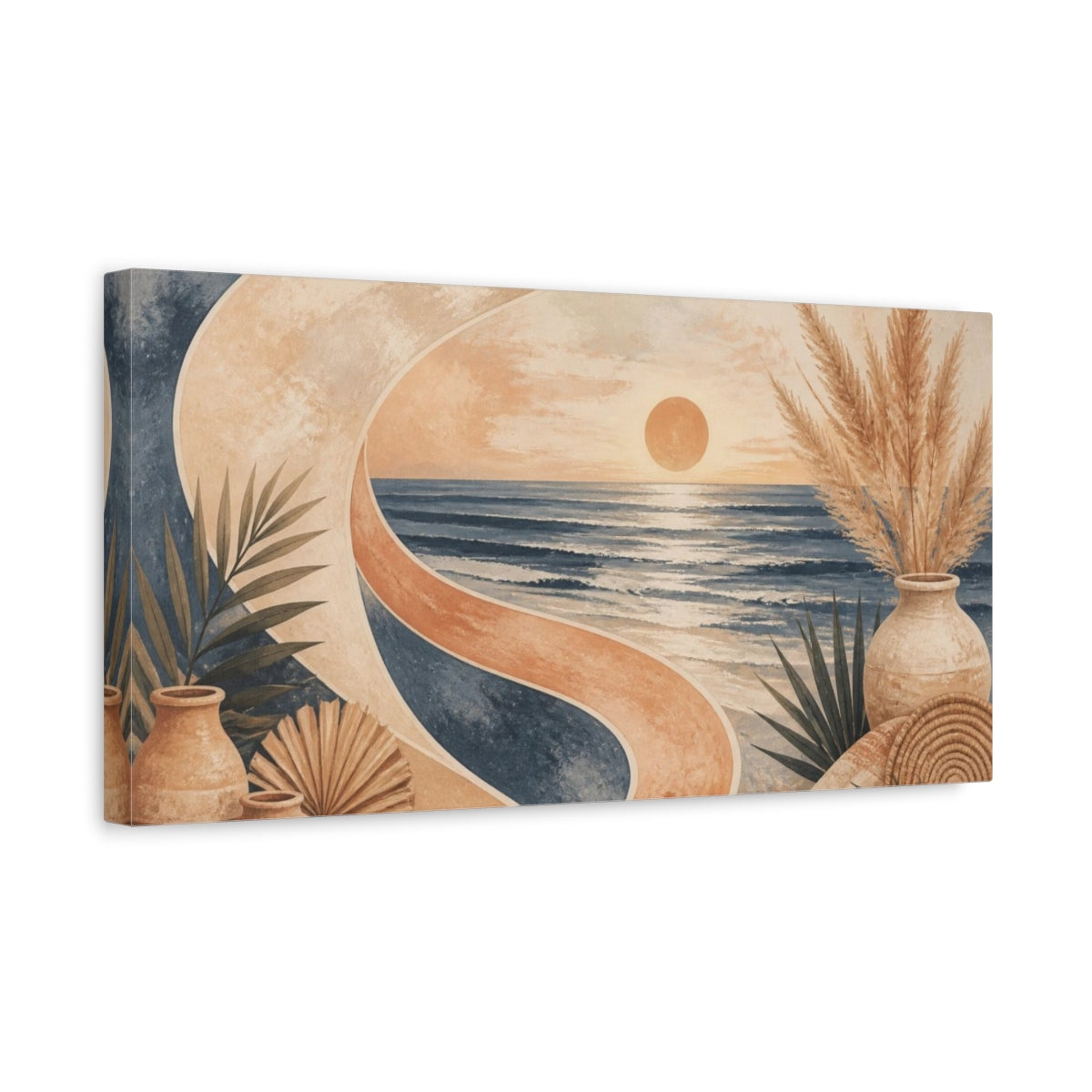 Side Mockup 3. Boho Seascape Sunset shown as canvas print
