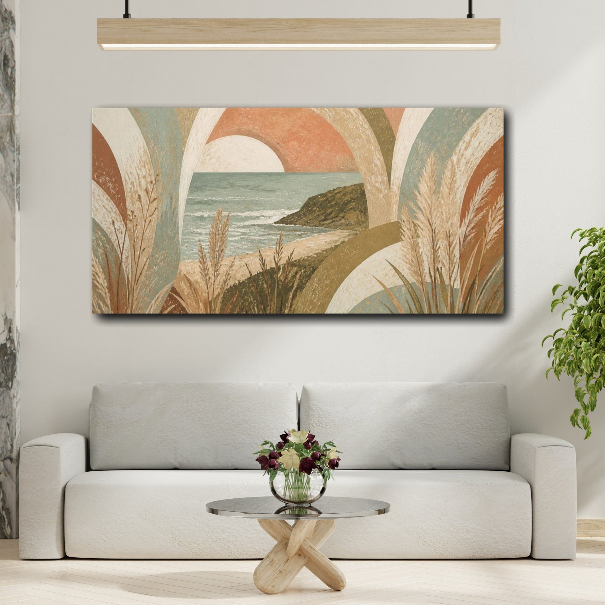 Mockup 2. Boho Seascape Sunset shown as canvas print