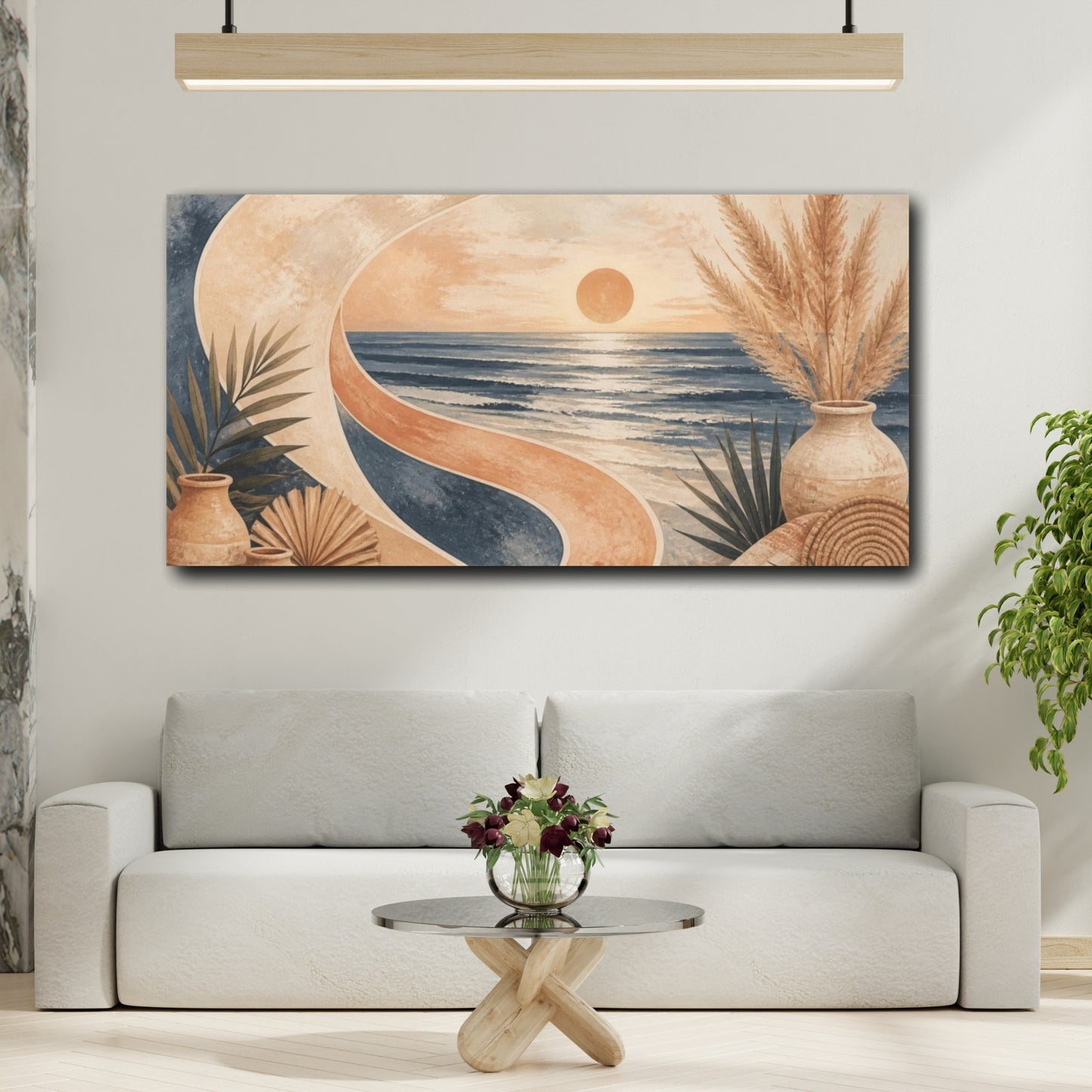 Mockup 2. Boho Seascape Sunset shown as canvas print