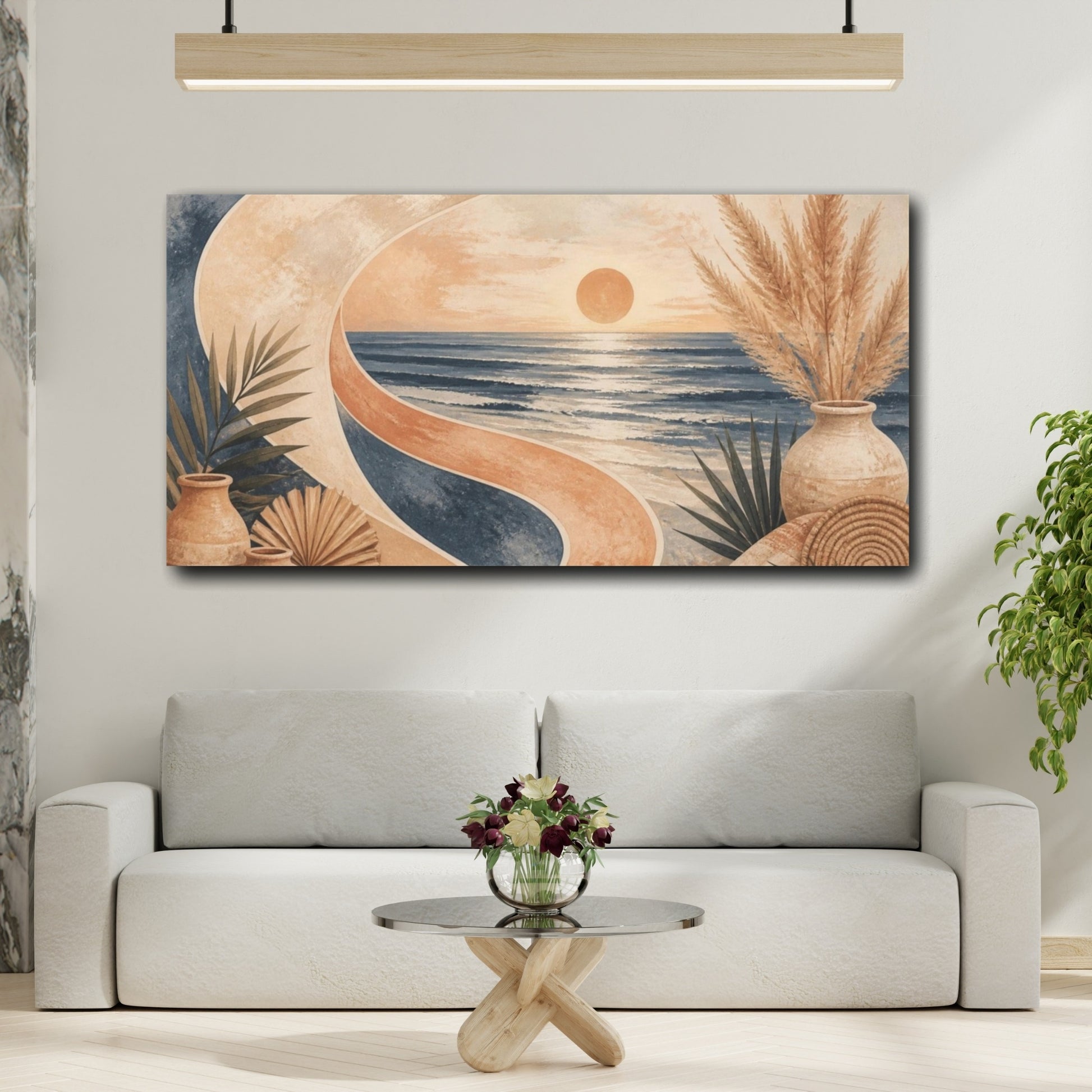 Mockup 2. Boho Seascape Sunset shown as canvas print