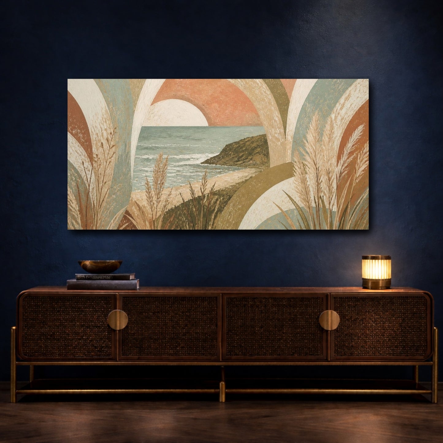 Mockup 4. Boho Seascape Sunset shown as canvas print