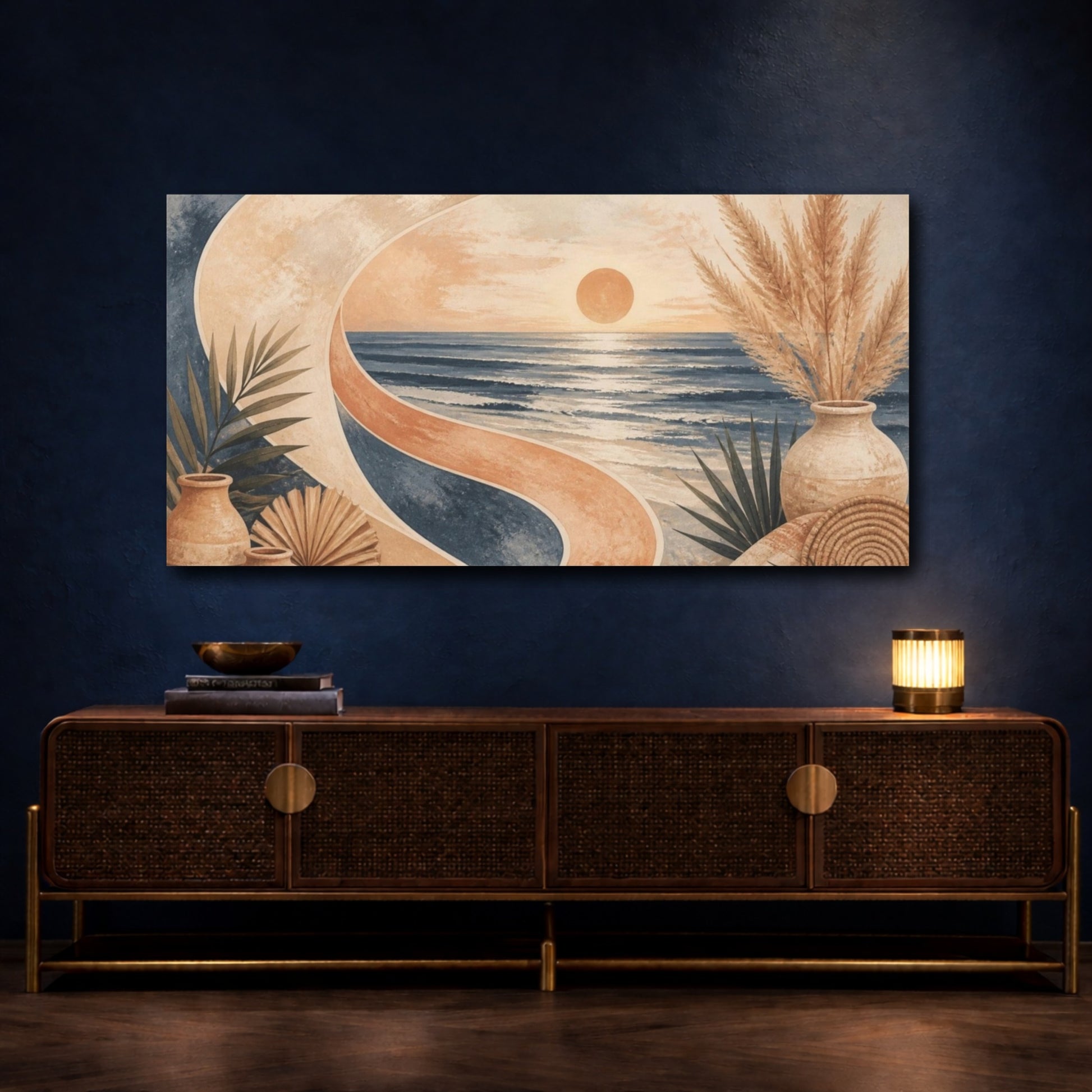 Mockup 4. Boho Seascape Sunset shown as canvas print