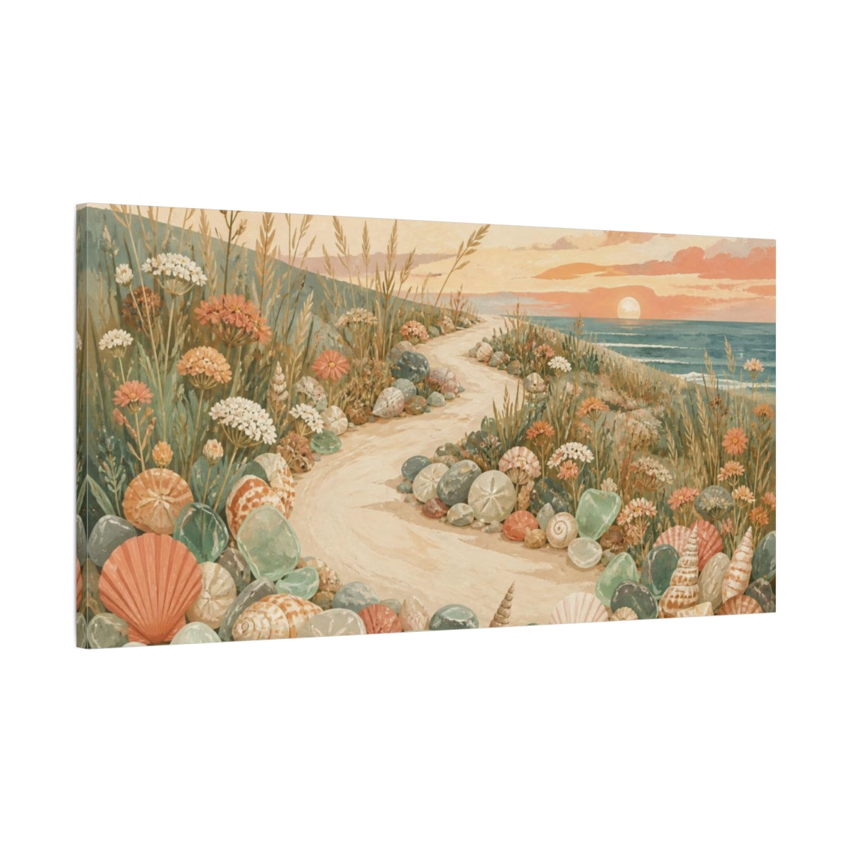 Main Mockup. Boho Seashell Path shown as canvas print