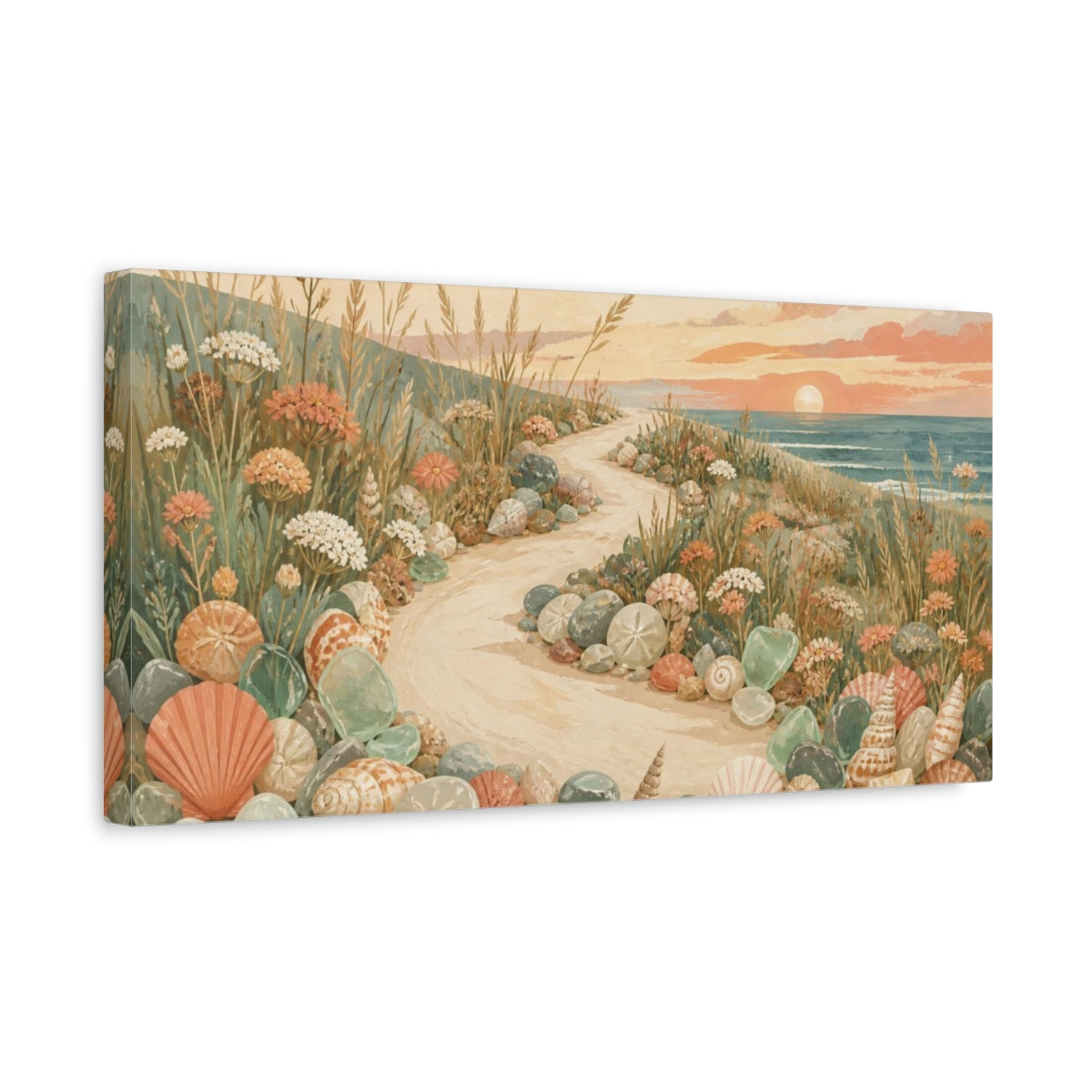 Side Mockup 3. Boho Seashell Path shown as canvas print
