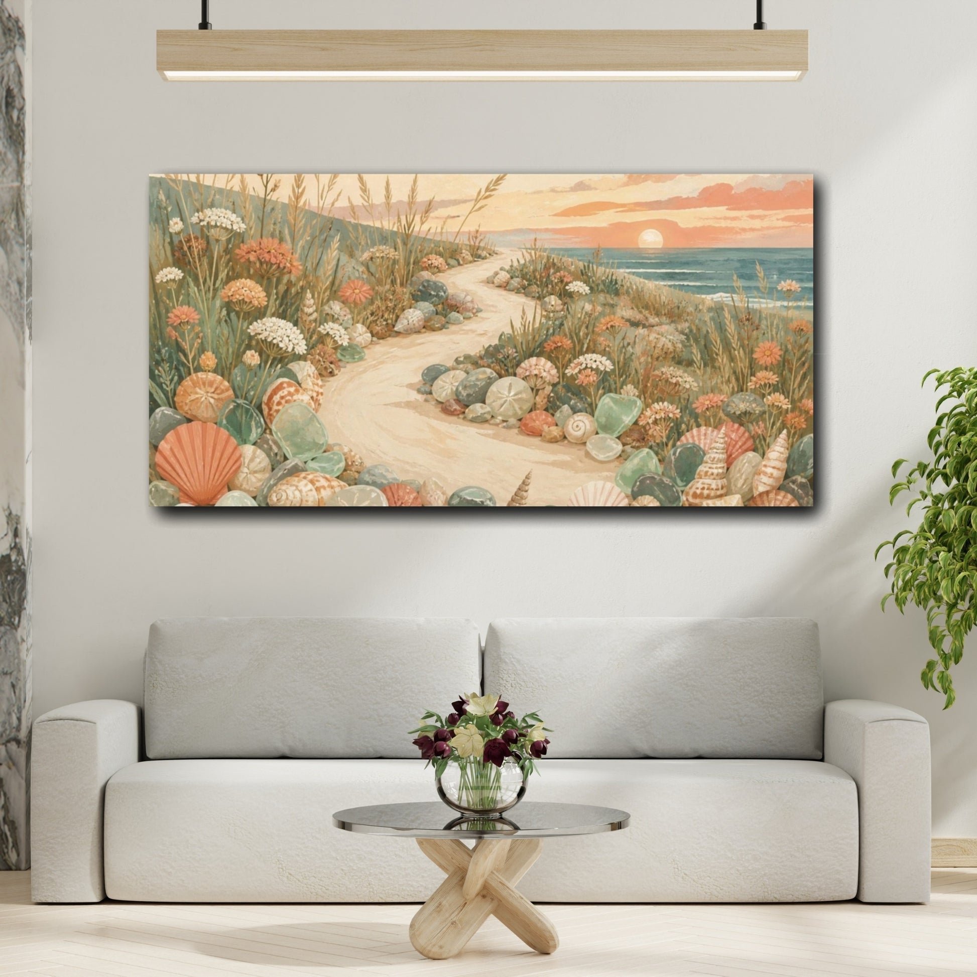 Mockup 2. Boho Seashell Path shown as canvas print