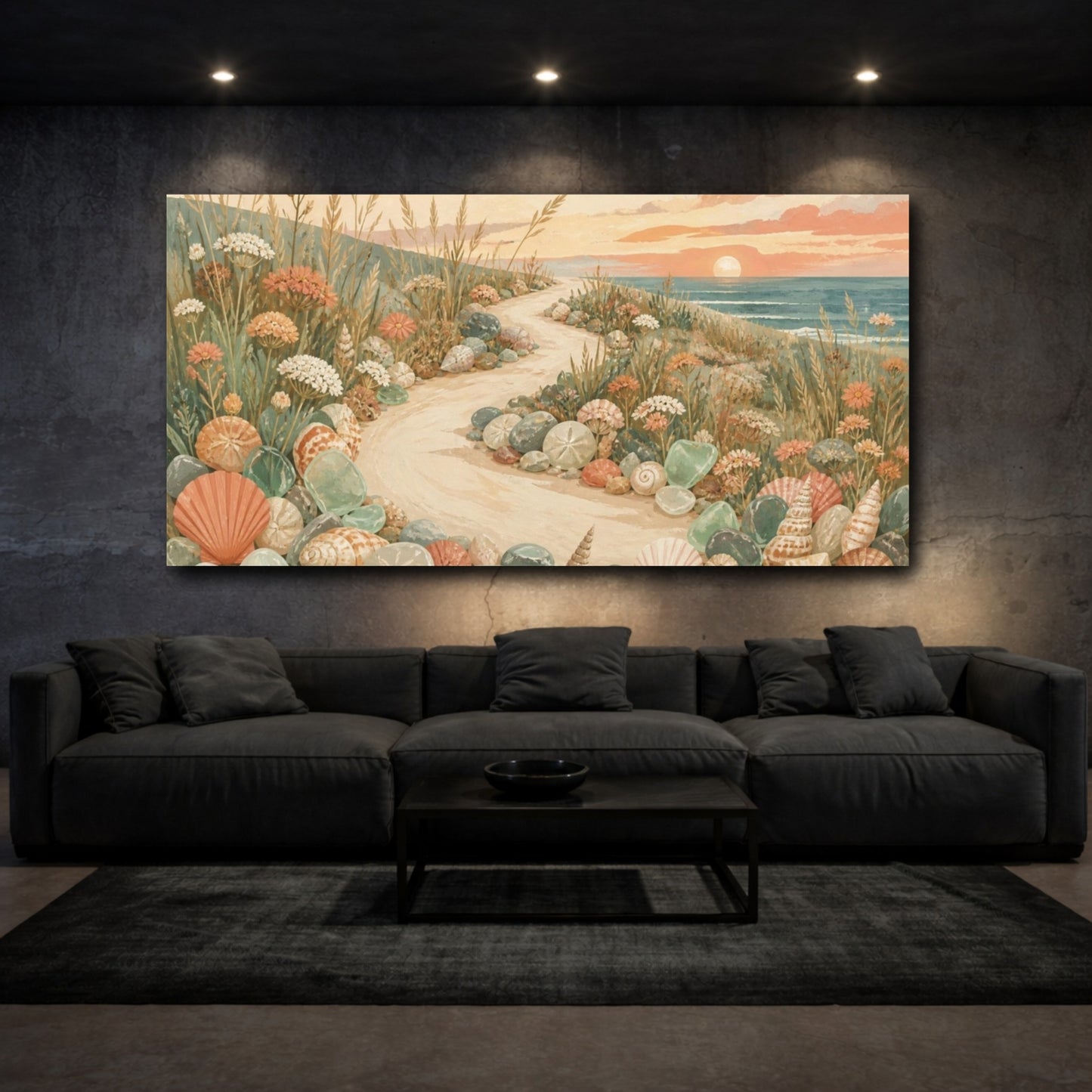 Mockup 3. Boho Seashell Path shown as canvas print