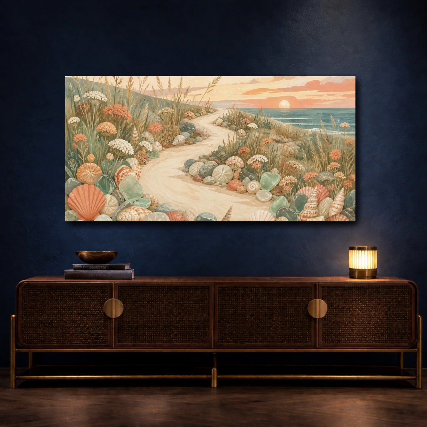 Mockup 4. Boho Seashell Path shown as canvas print
