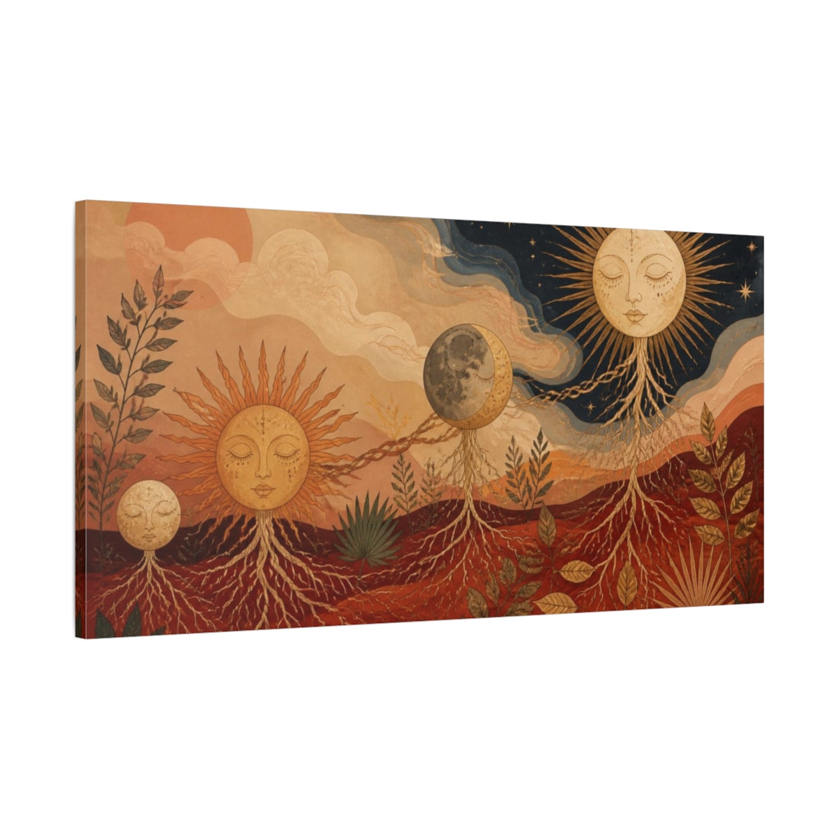 Main Mockup. Boho Sun And Moon shown as canvas print
