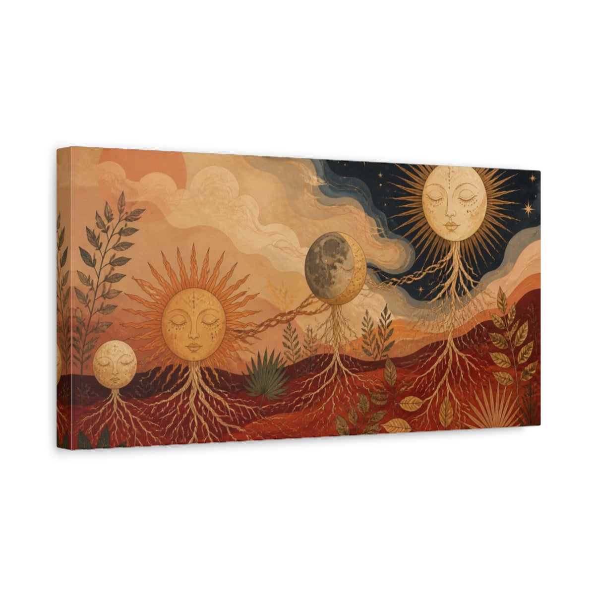 Side Mockup 3. Boho Sun And Moon shown as canvas print