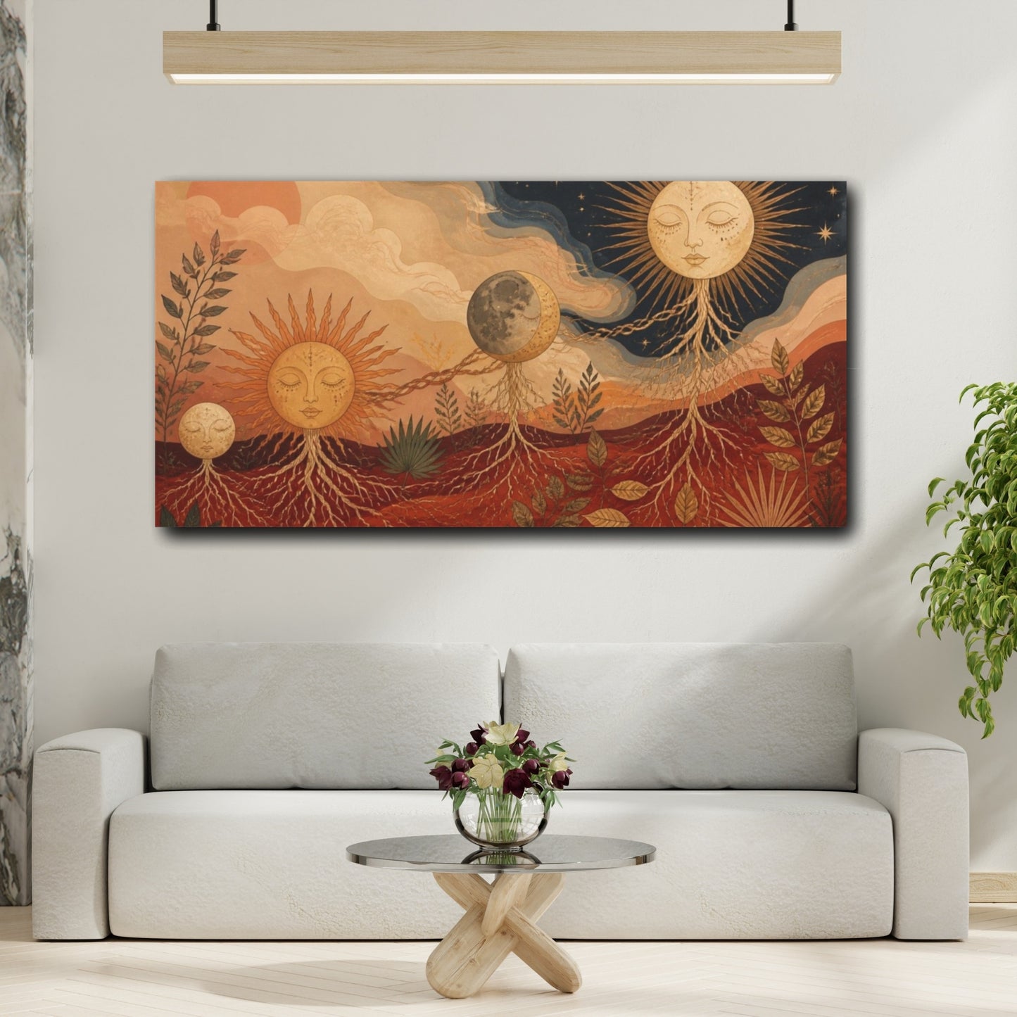 Mockup 2. Boho Sun And Moon shown as canvas print