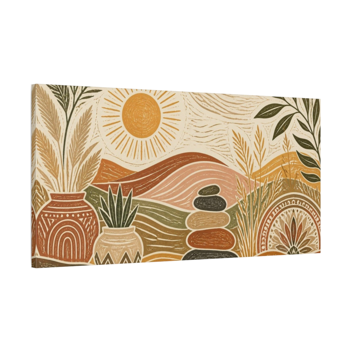 Main Mockup. Boho Sunlit Landscape shown as canvas print