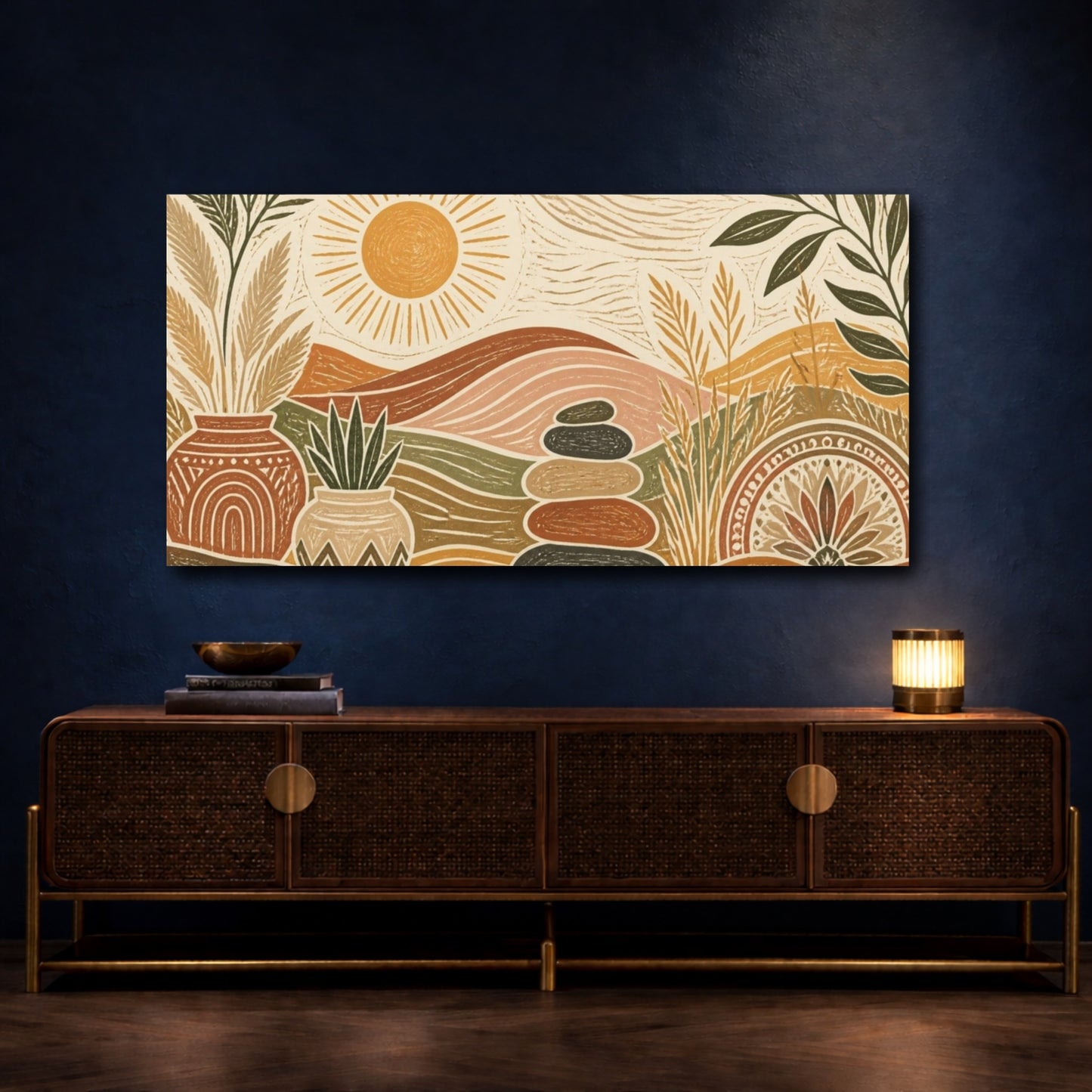 Mockup 4. Boho Sunlit Landscape shown as canvas print