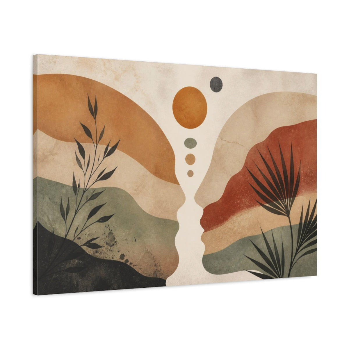 Main Mockup. Boho Sunlit Pebble Landscape shown as canvas print