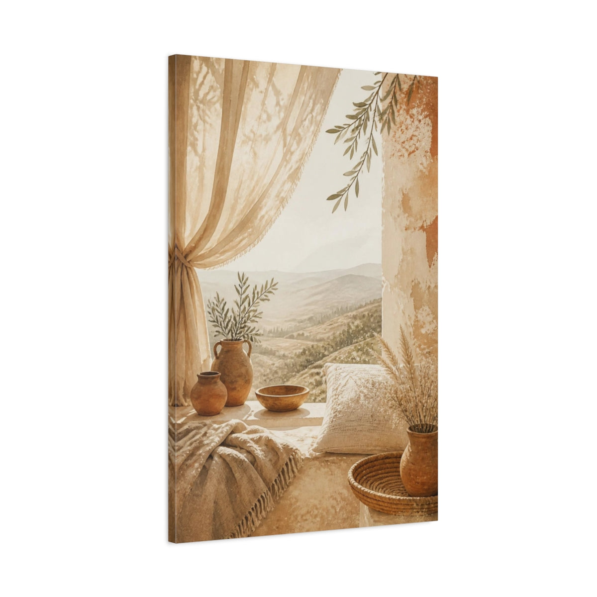 Main Mockup. Boho Sunlit Window Nook shown as canvas print