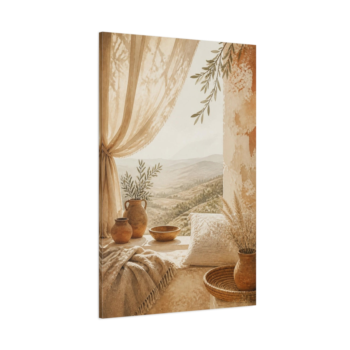 Side Mockup 1. Boho Sunlit Window Nook shown as canvas print
