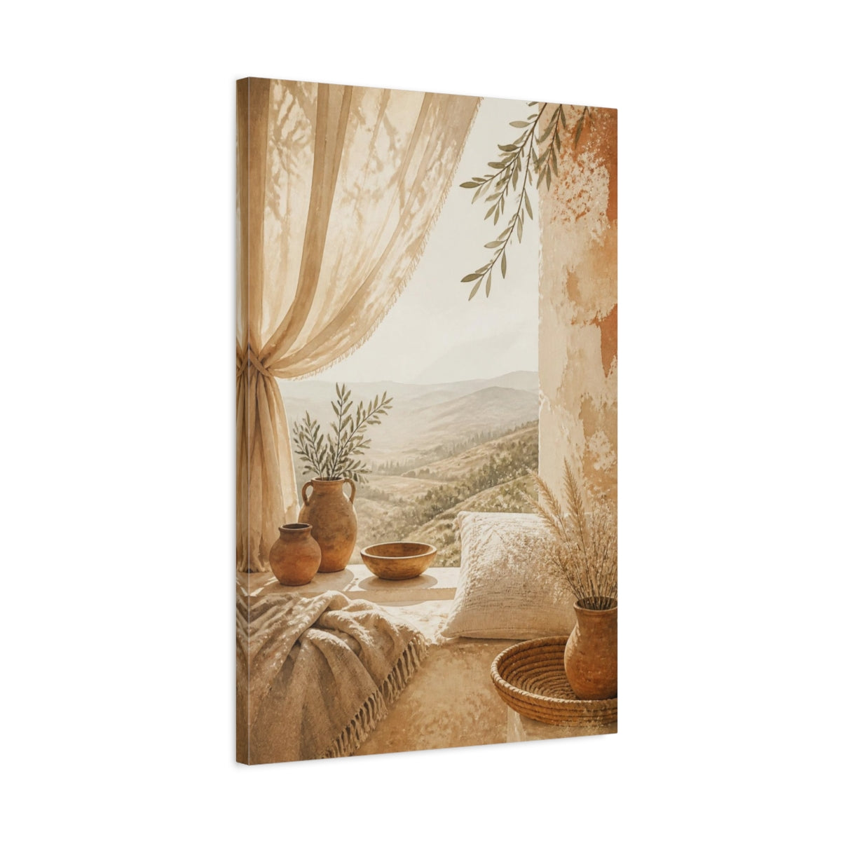 Side Mockup 2. Boho Sunlit Window Nook shown as canvas print
