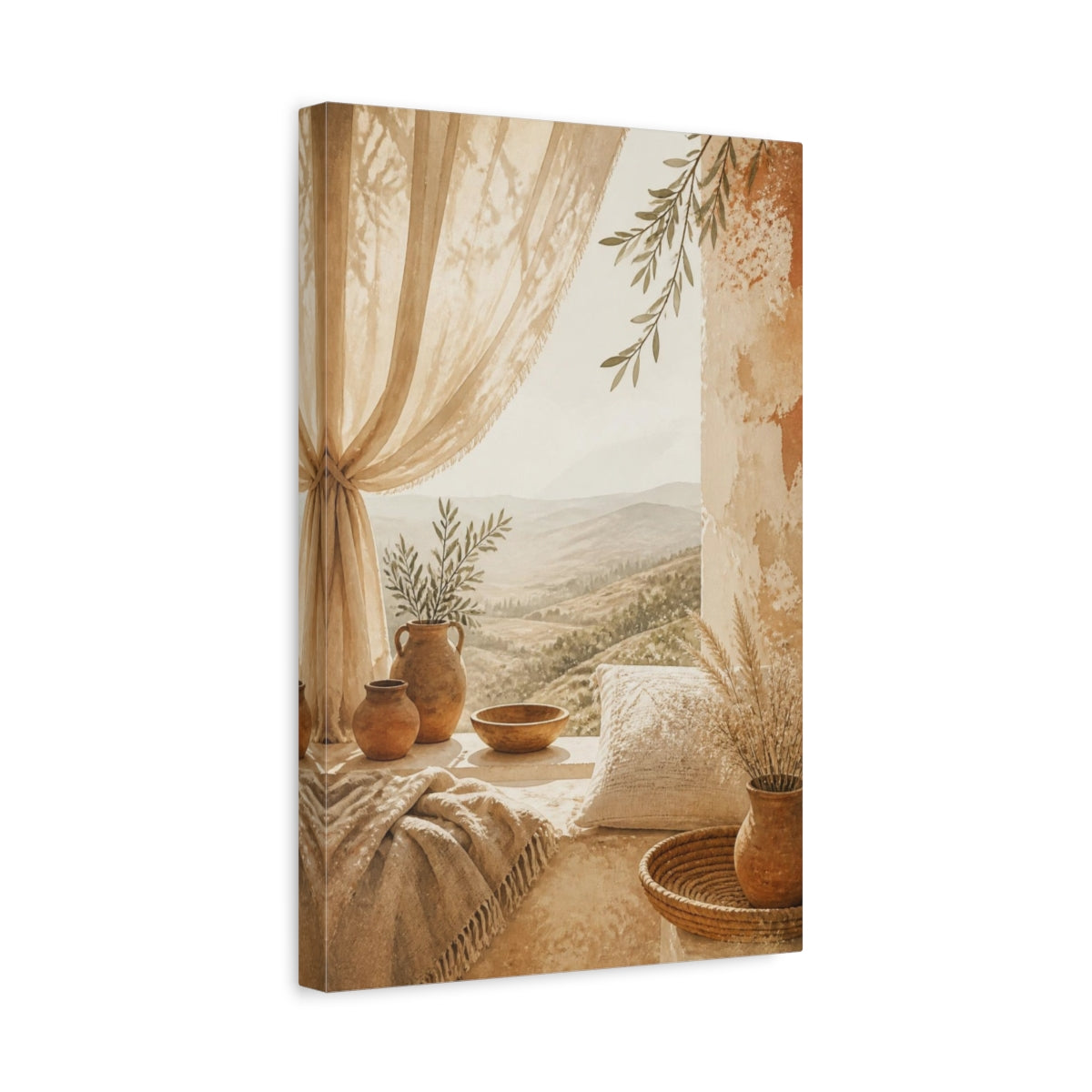 Side Mockup 4. Boho Sunlit Window Nook shown as canvas print