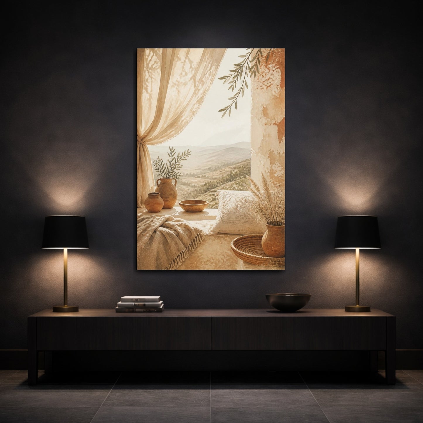Mockup 3. Boho Sunlit Window Nook shown as canvas print