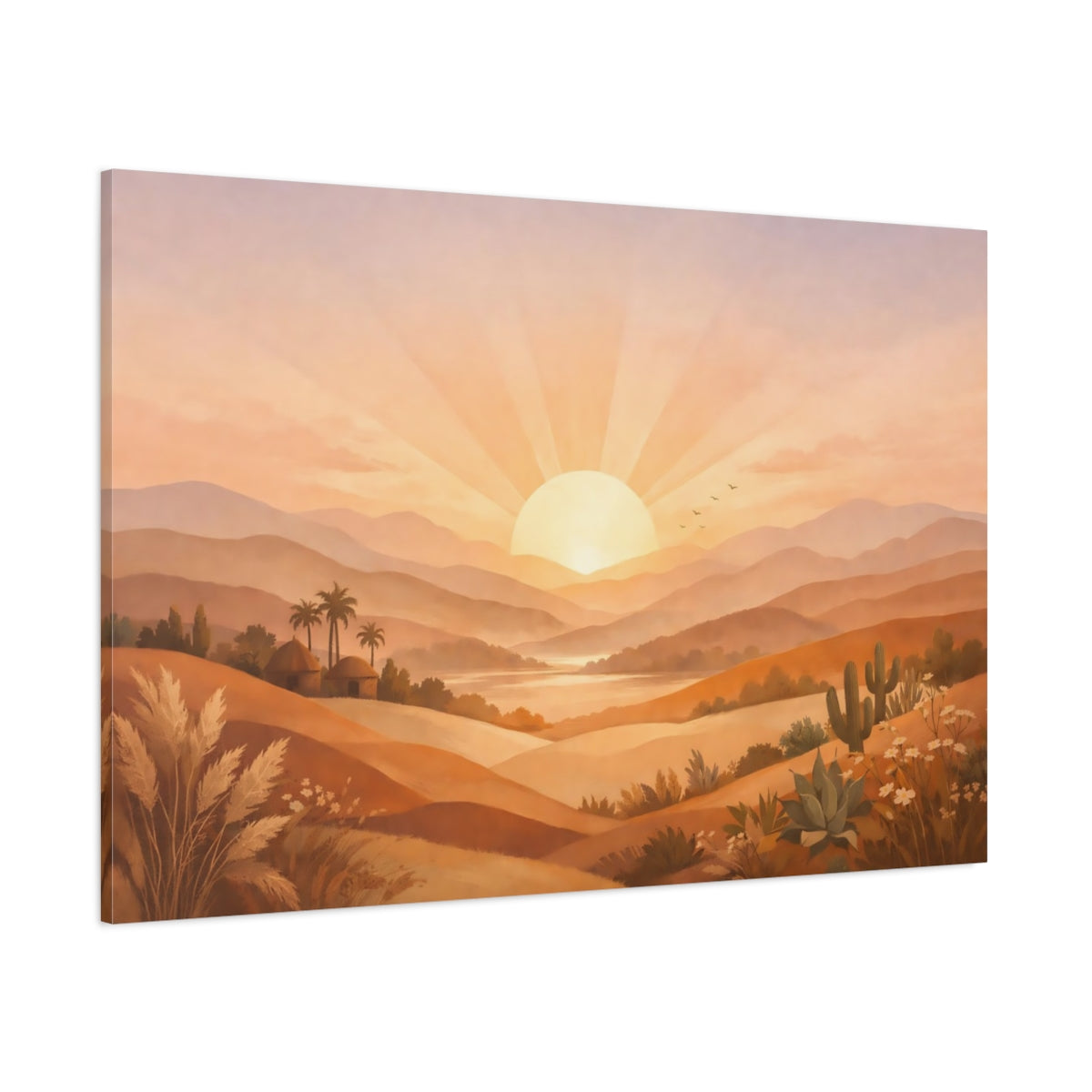 Boho Sunrise Hills shown as stretched canvas wall art