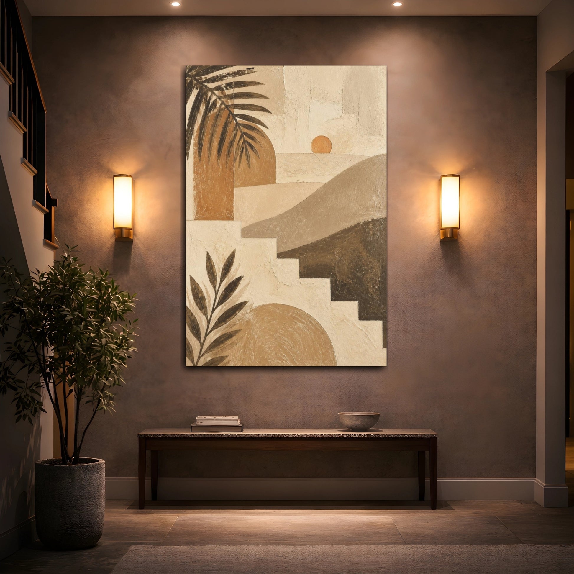 Mockup 2. Boho Sunrise Landscape shown as canvas print