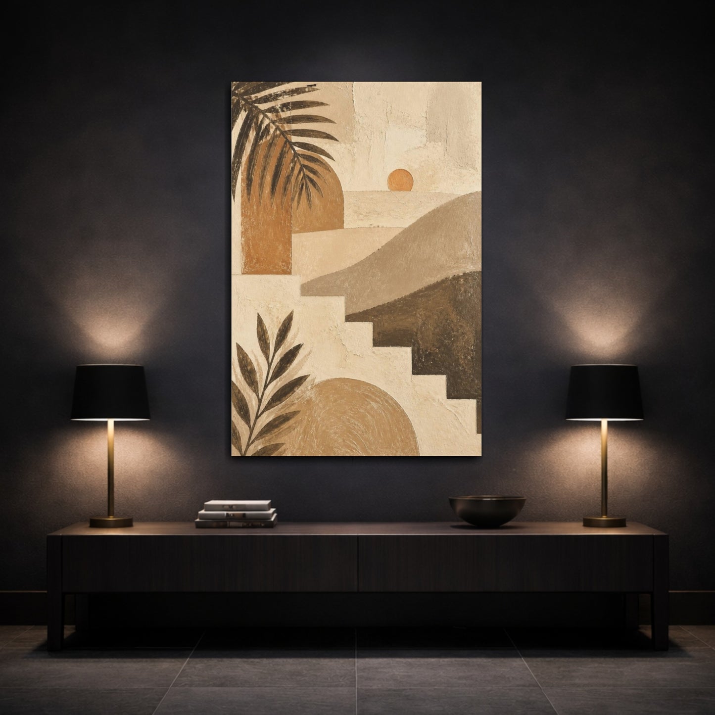 Mockup 3. Boho Sunrise Landscape shown as canvas print